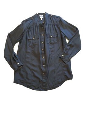 Womens Silk Blouse Sz M Lighweight Button Close Long Sleeve Chest Pocket DG2
